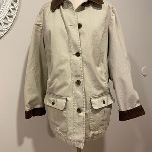 L.L. Bean Beige Utility Barn Chore Coat Jacket with Brown Accents